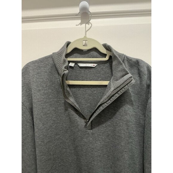 Cutter & Buck 1/4 Zip Large Mens Sweater Grey Cotton Covered Zipper - Picture 4 of 8